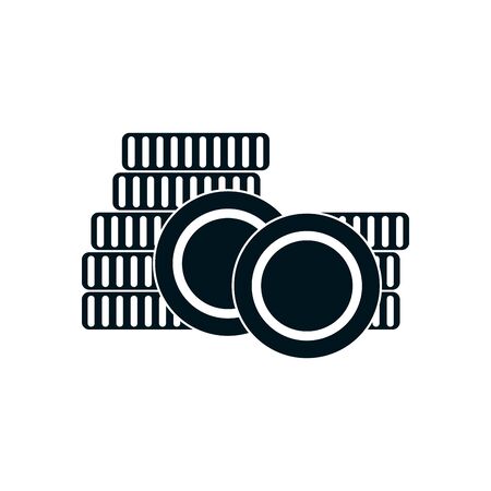 money coins icon over white background, silhouette style, vector illustrationのイラスト素材