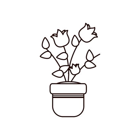 fowers inside pot line style icon design, natural floral nature plant ornament garden decoration and botany theme Vector illustrationのイラスト素材