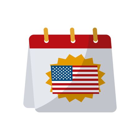 Usa flag stamp over calendar flat style icon design, United states america independence day nation us country and national theme Vector illustrationのイラスト素材