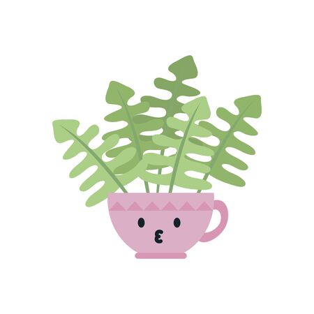 Kawaii plant inside pot flat style icon design of Floral nature garden ornament botany decoration beauty and flora theme Vector illustrationのイラスト素材