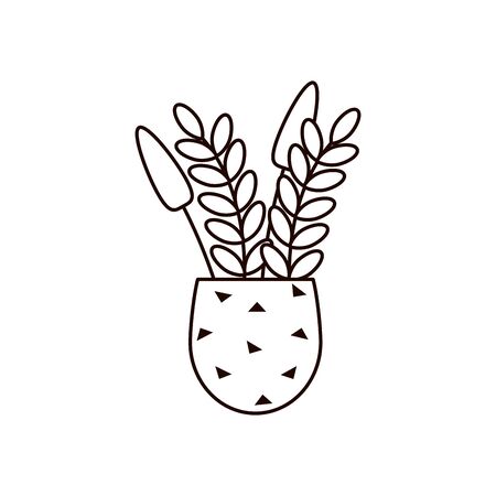 fowers and leaves inside pot line style icon design, natural floral nature plant ornament garden decoration and botany theme Vector illustrationのイラスト素材