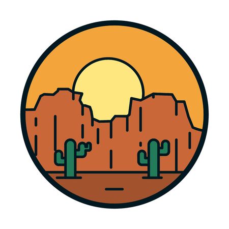 Sun and cactus line and fill style icon design, Landscape nature earth eco ecology conservation bio environment and outdoor theme Vector illustrationのイラスト素材