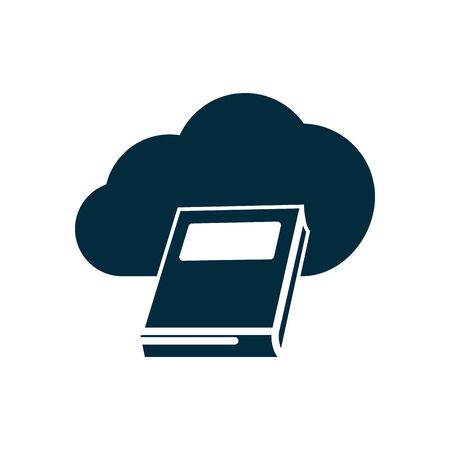 online education concept, cloud storafe and academic book icon over white background, silhouette style, vector illustrationのイラスト素材