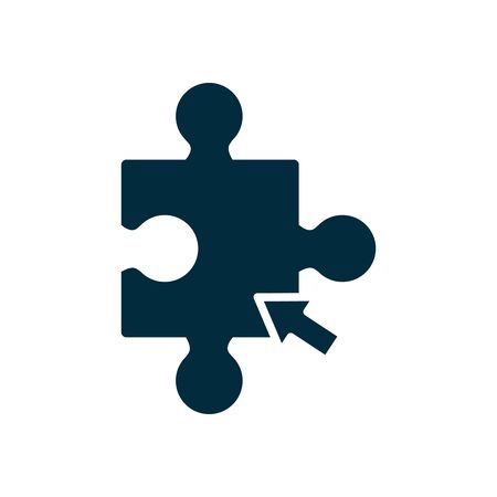 jigsaw puzzle with arrow icon over white background, silhouette style, online education concept, vector illustrationのイラスト素材