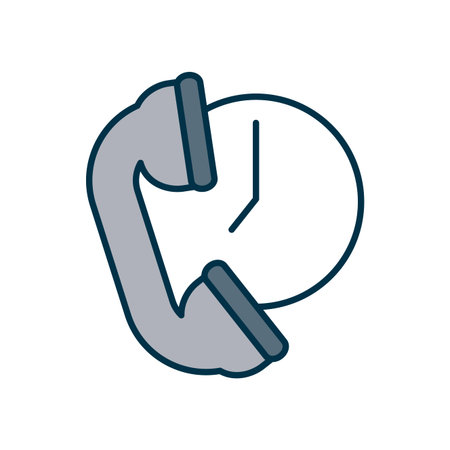 call service concept, phone and clock icon over white background, fill and line style, vector illustrationのイラスト素材