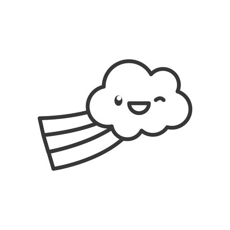 cloud with rainbow cartoon line style icon design, Kawaii expression cute character funny and emoticon theme Vector illustrationのイラスト素材