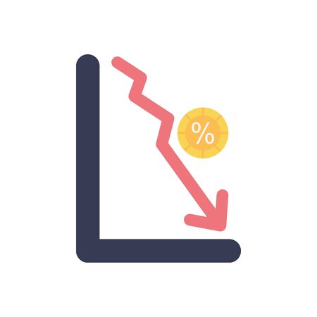 graphic bar with descending financial arrow and coin icon over white background, flat style, vector illustrationのイラスト素材