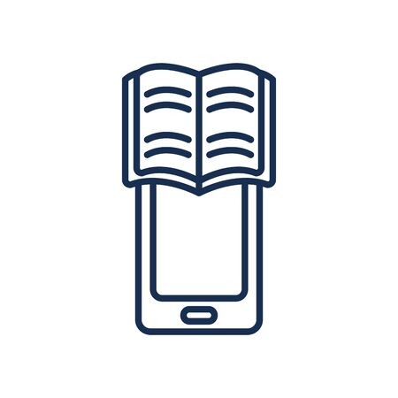 education online concept, smartphone with academic book icon over white background, line style, vector illustrationのイラスト素材