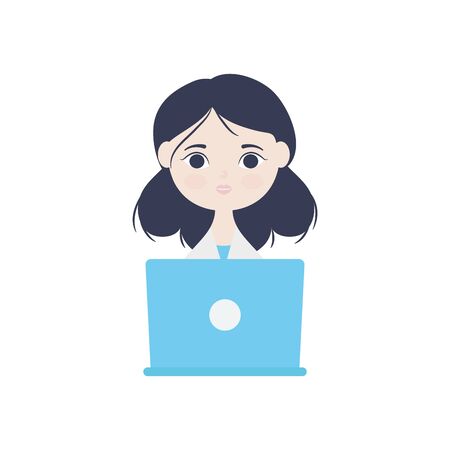 health online concept, cartoon medical doctor with laptop computer icon over white background, flat style, vector illustrationのイラスト素材