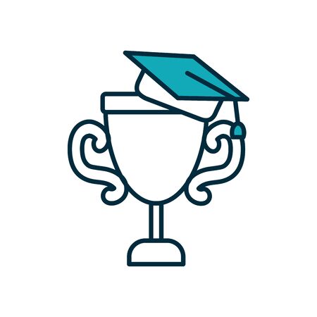 online education concept, trophy cup with graduation cap icon over white background, half line half color style , vector illustrationのイラスト素材