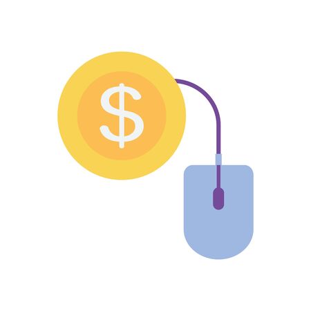 payments online, mouse device with money coin icon over white background, flat style, vector illustrationのイラスト素材