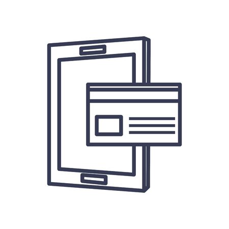 payments online concept, tablet with credit card icon over white background, line style, vector illustrationのイラスト素材