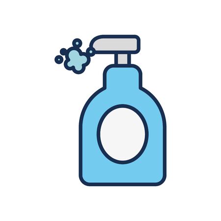 antibacterial gel bottle icon over white background, line fill style, disinfection and cleaning elements, vector illustrationのイラスト素材