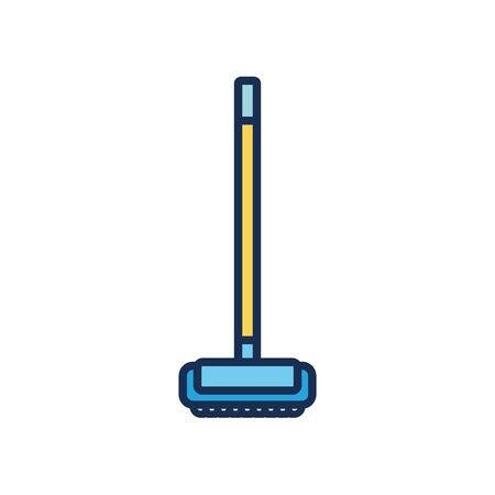 cleaning broom icon over white background, line fill style, vector illustrationのイラスト素材