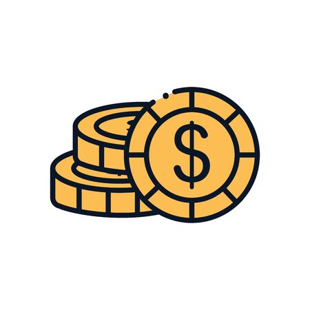 Coins line fill style icon of money financial item banking commerce market payment buy currency accounting and invest theme Vector illustrationのイラスト素材