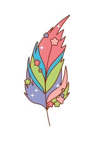 feather with stars design, Boho style bohemic rustic decoration vintage fashion art ornament and drawn theme Vector illustrationのイラスト素材