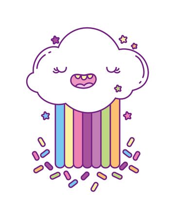 cloud cartoon design, Kawaii expression cute character funny and emoticon theme Vector illustrationのイラスト素材