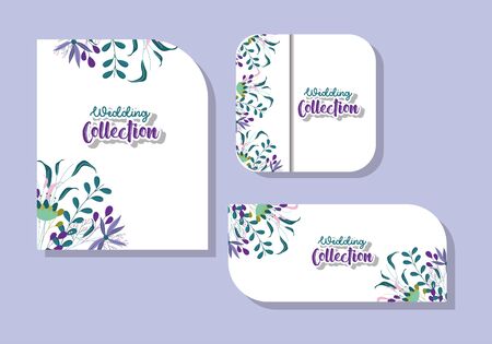 leaves cards set design, Wedding love celebration invitation engagement romantic decoration and happiness theme Vector illustrationのイラスト素材