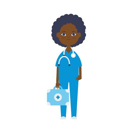 cartoon doctor afro woman icon over white background, flat style, vector illustrationのイラスト素材