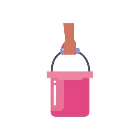 hand holding bucket flat style icon design, Cleaning service wash home hygiene equipment domestic interior housework and housekeeping theme Vector illustrationのイラスト素材