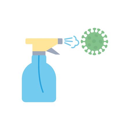 stop covid19 concept, spray bottle and coronavirus symbol over white background, flat style, vector illustrationのイラスト素材
