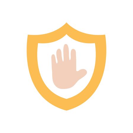 stop covid19 concept, shield with stop hand icon over white background, flat style, vector illustrationのイラスト素材