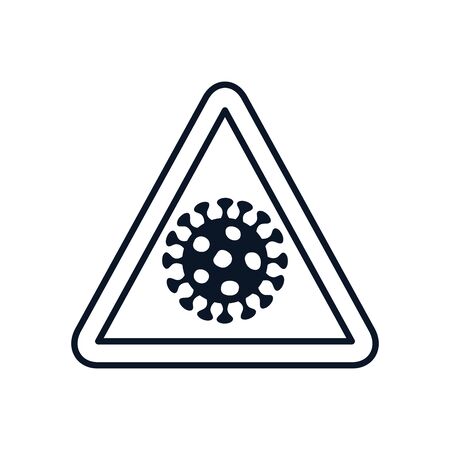 stop covid19 concept, warning sign with coronavirus symbol over white background, line style, vector illustrationのイラスト素材