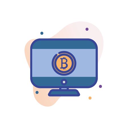 Bitcoin inside computer line fill block style icon of bit money currency exchange financial bank web internet market electronic finance and net theme Vector illustrationのイラスト素材