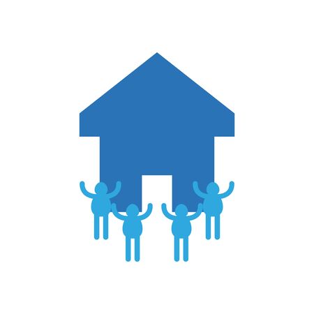 charity donations concept, house with pictogram people around icon over white background, flat style, vector illustrationのイラスト素材