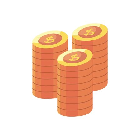 stack of money coins icon over white background, flat style, vector illustrationのイラスト素材