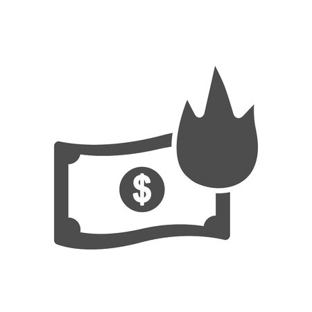 economic recession concept, burning money bill icon over white background, silhouette style, vector illustrationのイラスト素材