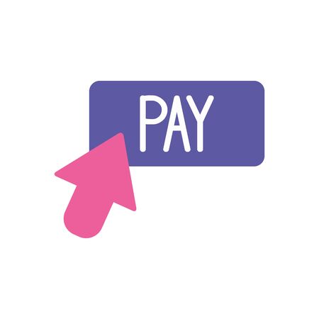 mobile banking concept, pay button and cursor icon over white background, flat style, vector ilustrationのイラスト素材