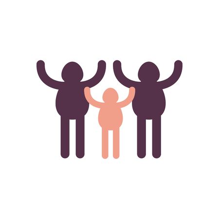charity donations concept, pictogram family with arms up icon over white background, flat style, vector illustrationのイラスト素材