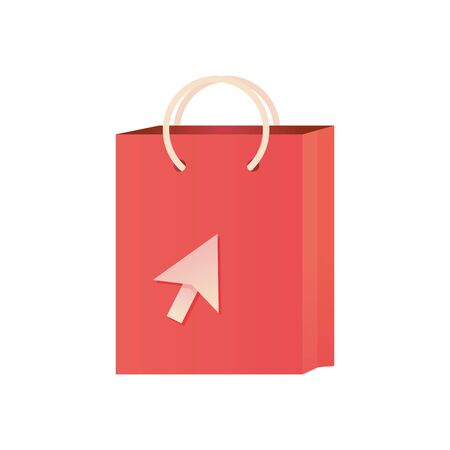shopping bag with cursor icon over white background, detailed style, vector illustrationのイラスト素材