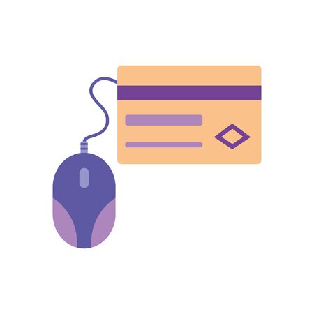 mobile banking concept, credit card and mouse device icon over white background, flat style, vector ilustrationのイラスト素材