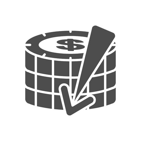 financial broke concept, money coins with arrow down icon over white background, silhouette style, vector illustrationのイラスト素材