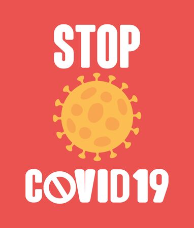 stop covid 19 concept, coronavirus symbol over red background, colorful design, vector illustrationのイラスト素材