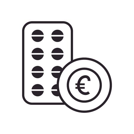 Pills tablet and coin line style icon design of Shopping online ecommerce market retail buy paying banking and consumerism theme Vector illustrationのイラスト素材