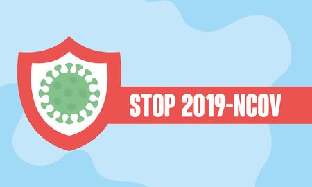 stop covid 19 concept, shield with coronavirus symbol over blue background, colorful design, vector illustrationのイラスト素材