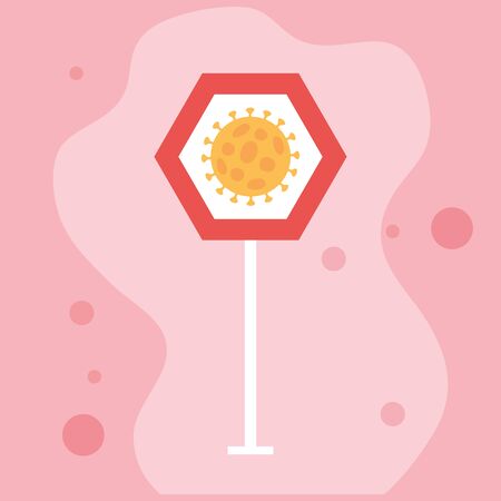 stop sign with coronavirus symbol over pink background, colorful design, vector illustrationのイラスト素材