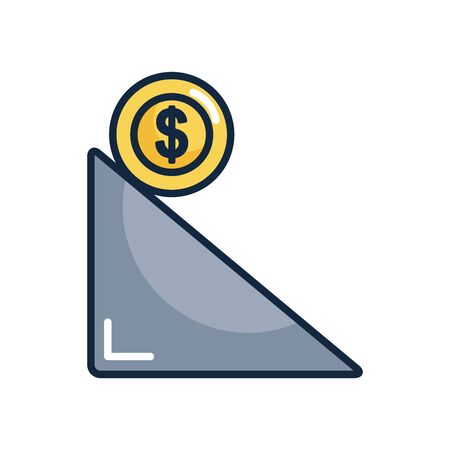 financial broke concept, ramp with money coin icon over white background, line color style, vector illustrationのイラスト素材