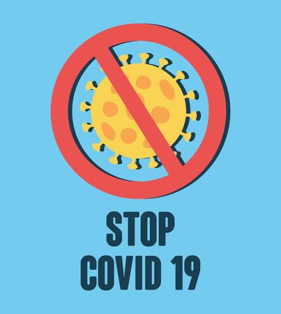stop covid 19 concept, forbidden sign with coronavirus symbol over blue background, colorful design, vector illustrationのイラスト素材