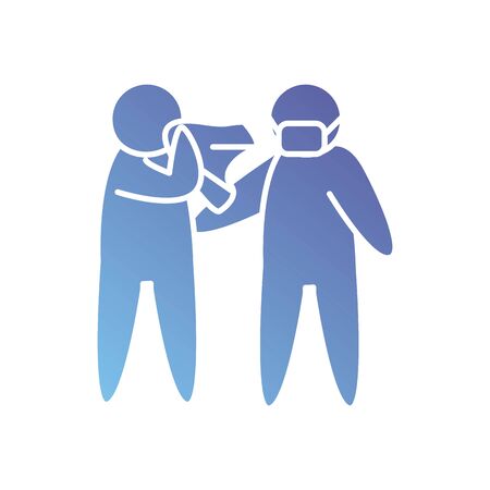 pictogram man blowing nose and other man with mouth mask icon over white background, gradient style, vector illustrationのイラスト素材