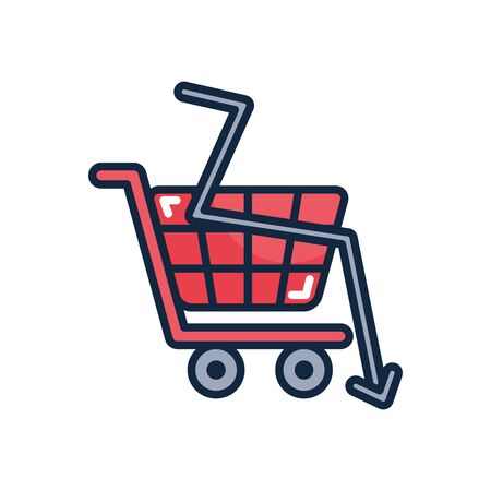 financial broke concept, shopping cart and financial arrow down icon over white background, line color style, vector illustrationのイラスト素材