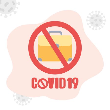 stop covid 19 concept, forbidden sign with portfolio icon over white background, colorful design, vector illustrationのイラスト素材