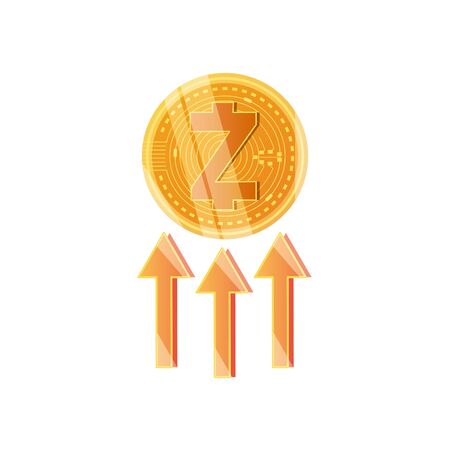 arrows up and zcash coin icon over white background, detailed style, vector illustrationのイラスト素材