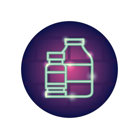 medication bottles icon over white background, neon style, vector illustrationのイラスト素材
