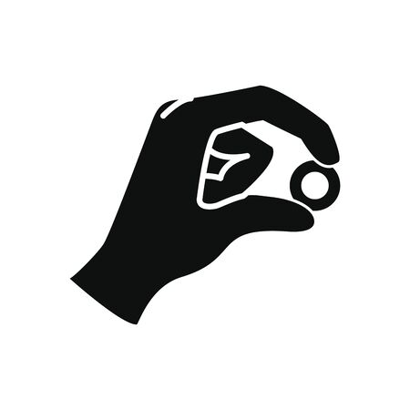 charity and donation concept, hand with money coin icon over white background, silhouette style, vector illustrationのイラスト素材