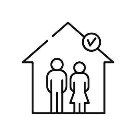 pictogram couple safe inside the house icon over white background, line style, vector illustrationのイラスト素材