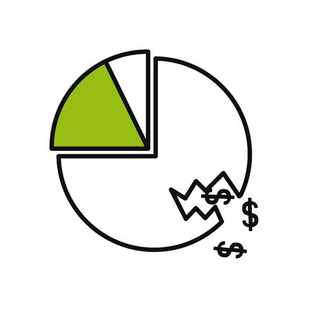 broken pie chart graphic icon over white background, half color half line style, vector illustrationのイラスト素材